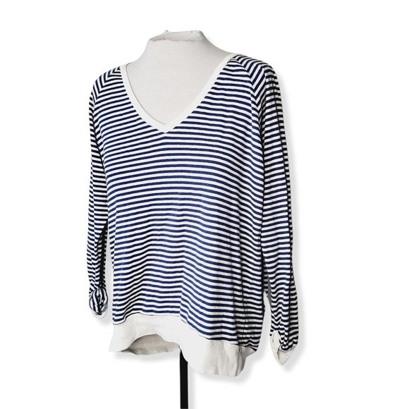 ARITZIA TNA Cotton V-Neck Striped Marina Sweater - Picture 3 of 9